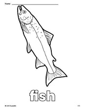 Free printable fish coloring page for preschool, pre-k, and kindergarten, PDF