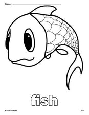 Free printable fish coloring page for preschool, pre-k, and kindergarten, PDF