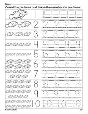 Free printable fish counting worksheet for preschool and pre-k with number tracing practice 1-10, PDF