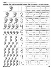 Free printable fish counting worksheet for preschool and pre-k with number tracing practice 1-10, PDF