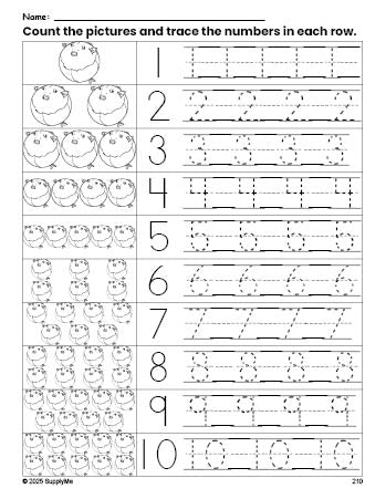 Free printable fish counting worksheet for preschool and pre-k with number tracing practice 1-10, PDF