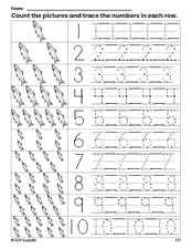 Free printable fish counting worksheet for preschool and pre-k with number tracing practice 1-10, PDF