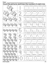 Free printable fish counting worksheet for preschool and pre-k with number tracing practice 1-10, PDF