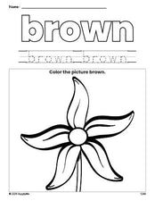 Free flower color brown coloring page and color worksheet, brown worksheet for preschoolers to learn colors, printable PDF