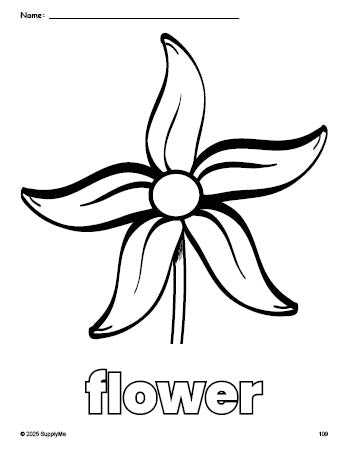 Free printable flower coloring page for preschool, pre-k, and kindergarten, PDF