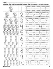 Free printable flower counting worksheet for preschool and pre-k with number tracing practice 1-10, PDF