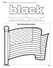 Free Fourth of July American Flag color black coloring page and color worksheet, black worksheet for preschoolers to learn colors, printable PDF