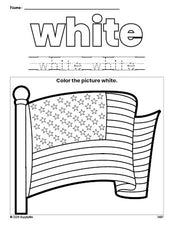 Free Fourth of July American Flag color white coloring page and color worksheet, white worksheet for preschoolers to learn colors, printable PDF