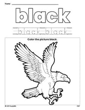 Free Fourth of July bald eagle color black coloring page and color worksheet, black worksheet for preschoolers to learn colors, printable PDF