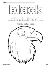 Free Fourth of July bald eagle color black coloring page and color worksheet, black worksheet for preschoolers to learn colors, printable PDF