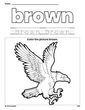 Free Fourth of July bald eagle color brown coloring page and color worksheet, brown worksheet for preschoolers to learn colors, printable PDF