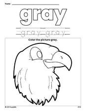 Free Fourth of July bald eagle color gray coloring page and color worksheet, gray worksheet for preschoolers to learn colors, printable PDF