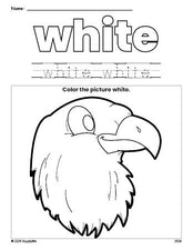 Free Fourth of July bald eagle color white coloring page and color worksheet, white worksheet for preschoolers to learn colors, printable PDF