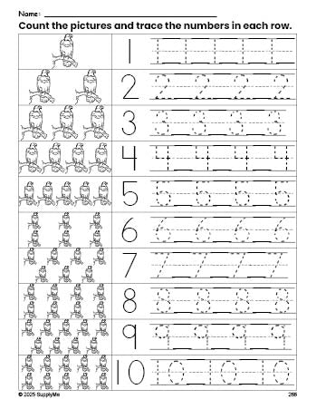 Free printable Fourth of July bald eagle counting worksheet for preschool and pre-k with number tracing practice 1-10, PDF