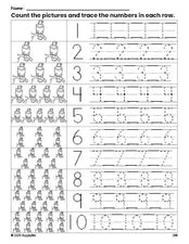 Free printable Fourth of July bald eagle counting worksheet for preschool and pre-k with number tracing practice 1-10, PDF