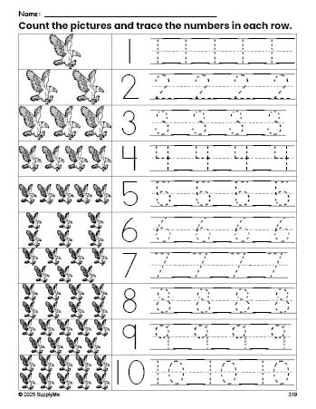 Free printable Fourth of July bald eagle counting worksheet for preschool and pre-k with number tracing practice 1-10, PDF