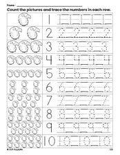 Free printable Fourth of July bald eagle counting worksheet for preschool and pre-k with number tracing practice 1-10, PDF