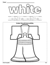 Free Fourth of July Liberty Bell color white coloring page and color worksheet, white worksheet for preschoolers to learn colors, printable PDF