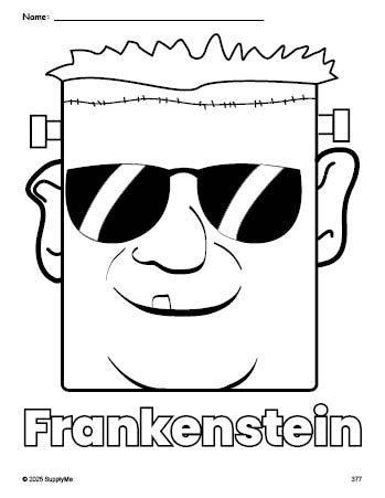 Free printable Frankenstein Halloween coloring page for preschool, pre-k, and kindergarten, PDF