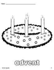 Free printable advent Christmas coloring page for preschool, pre-k, and kindergarten