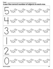 Free printable alligator count and color worksheet for preschoolers, alligator coloring page and counting worksheet numbers 0-5, PDF