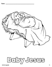 Free printable Baby Jesus Christmas coloring page for preschool, pre-k, and kindergarten