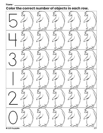 Free printable bear count and color worksheet for preschoolers, bear coloring page and counting worksheet numbers 0-5, PDF