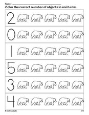 Free printable bear count and color worksheet for preschoolers, bear coloring page and counting worksheet numbers 0-5, PDF