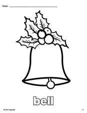 Free printable bell Christmas coloring page for preschool, pre-k, and kindergarten