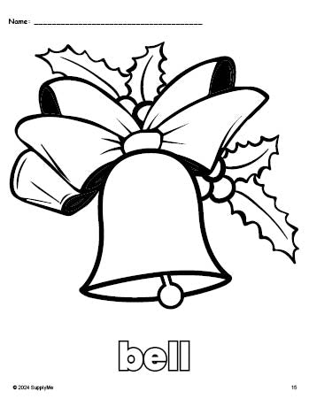 Free printable bell Christmas coloring page for preschool, pre-k, and kindergarten