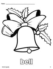 Free printable bell Christmas coloring page for preschool, pre-k, and kindergarten