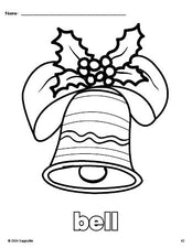 Free printable bell Christmas coloring page for preschool, pre-k, and kindergarten