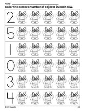 Free printable bell Christmas count and color worksheet for preschoolers, Christmas coloring page and counting worksheet numbers 0-5, PDF