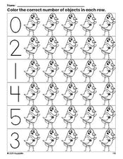 Free printable bird count and color worksheet for preschoolers, bird coloring page and counting worksheet numbers 0-5, PDF