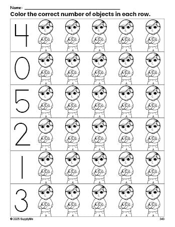 Free printable boy count and color worksheet for preschoolers, boy coloring page and counting worksheet numbers 0-5, PDF