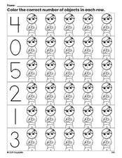 Free printable boy count and color worksheet for preschoolers, boy coloring page and counting worksheet numbers 0-5, PDF