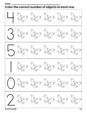 Free printable butterfly count and color worksheet for preschoolers, butterfly coloring page and counting worksheet numbers 0-5, PDF