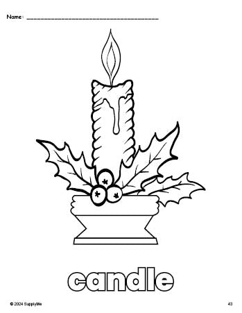 Free printable candle Christmas coloring page for preschool, pre-k, and kindergarten