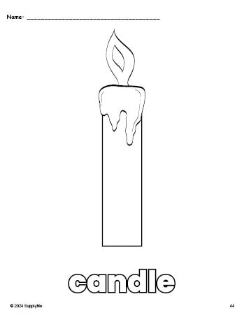 Free printable candle Christmas coloring page for preschool, pre-k, and kindergarten