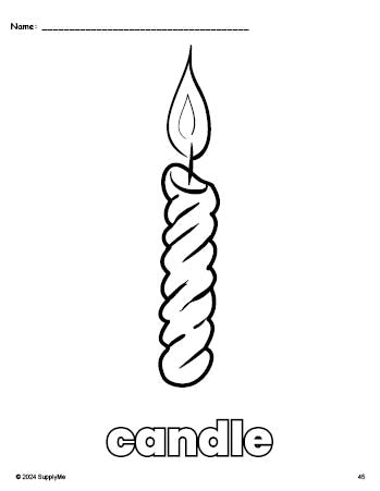 Free printable candle Christmas coloring page for preschool, pre-k, and kindergarten