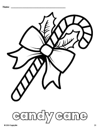 Free Printable Candy Cane Christmas Coloring Page For Preschool, Pre-k 