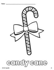 Free printable candy cane Christmas coloring page for preschool, pre-k, and kindergarten