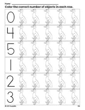 Free printable duck count and color worksheet for preschoolers, duck coloring page and counting worksheet numbers 0-5, PDF