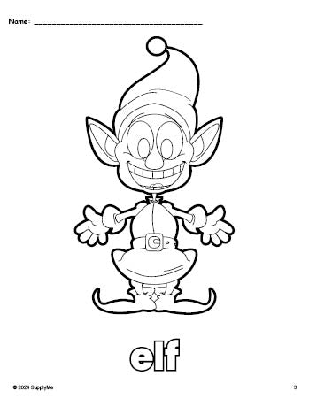 Free printable elf Christmas coloring page for preschool, pre-k, and kindergarten