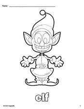 Free printable elf Christmas coloring page for preschool, pre-k, and kindergarten