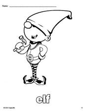 Free printable elf Christmas coloring page for preschool, pre-k, and kindergarten