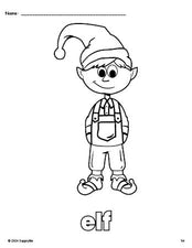 Free printable elf Christmas coloring page for preschool, pre-k, and kindergarten