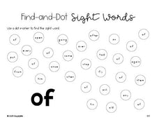 Free first grade worksheet, sight word dot marker printable coloring page, beginner sight word for 1st graders and high frequency word 'of', first 100 fry sight words, Dolch, PDF