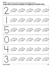 Free printable fish count and color worksheet for preschoolers, fish coloring page and counting worksheet numbers 0-5, PDF