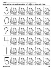 Free printable frog count and color worksheet for preschoolers, frog coloring page and counting worksheet numbers 0-5, PDF